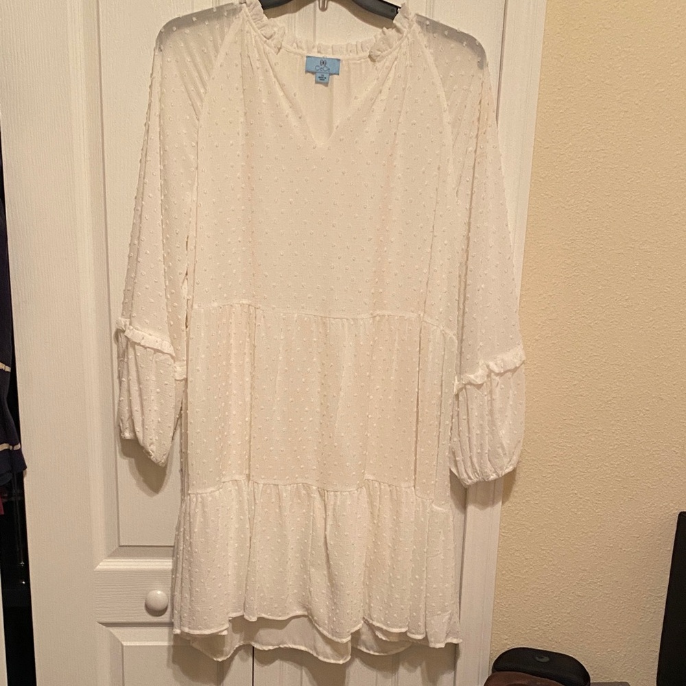 CeCe Cream Tunic with Textured Detail